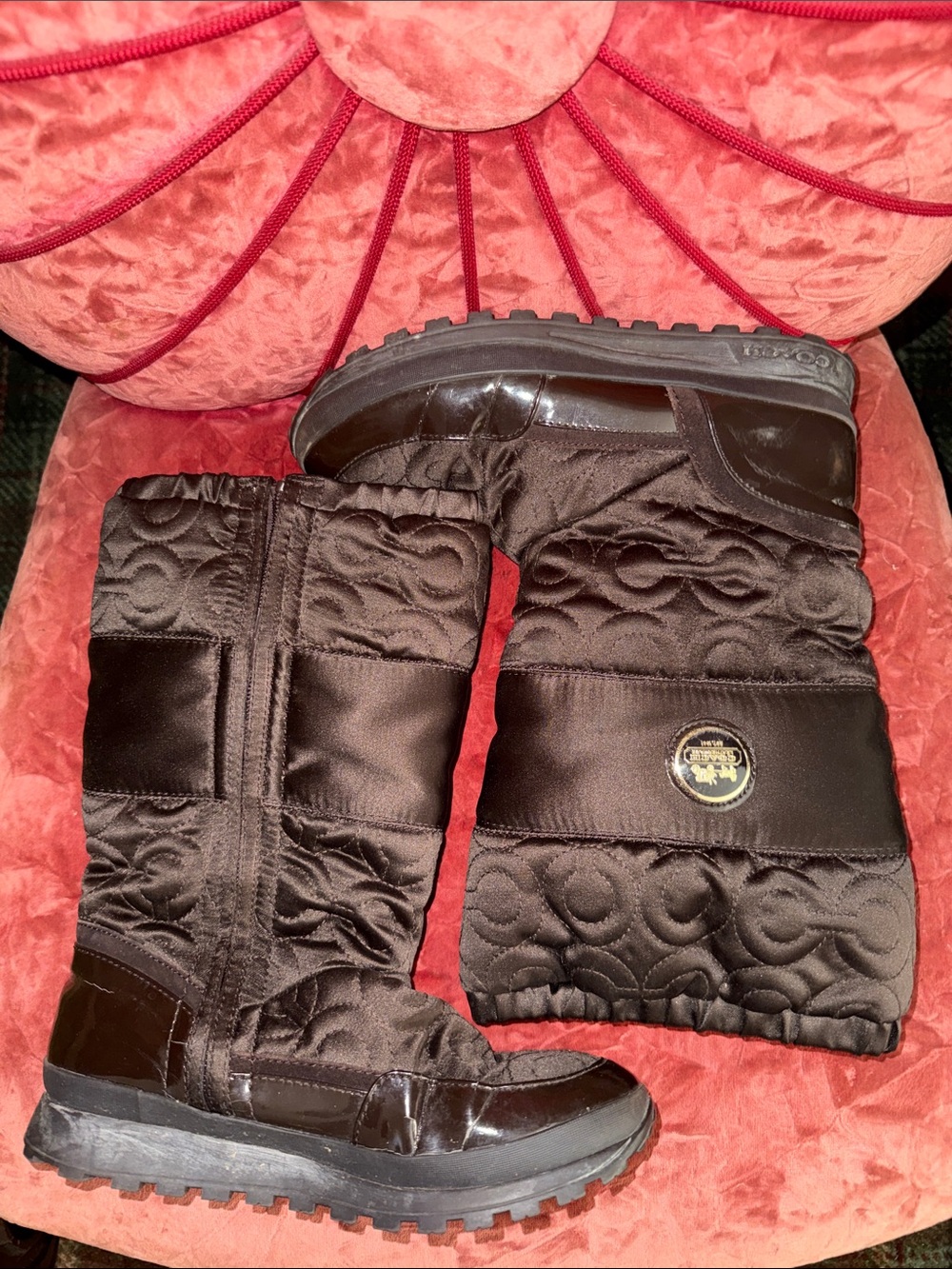 Womans Quilted Coach Winter Boots - Brown